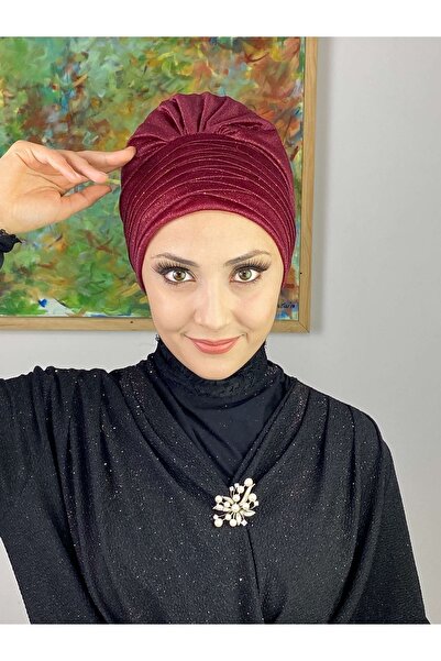 BUTİKAMBAR Topkapı Simli Bordo Çapraz Drapeli Dış Bone