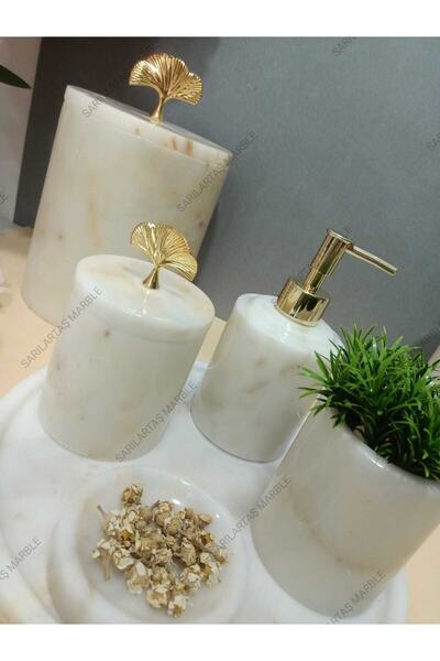 SARITAŞ Σετ μπάνιου White Opium Candy Marble - Λεπτομέρεια αξεσουάρ με φύλλα