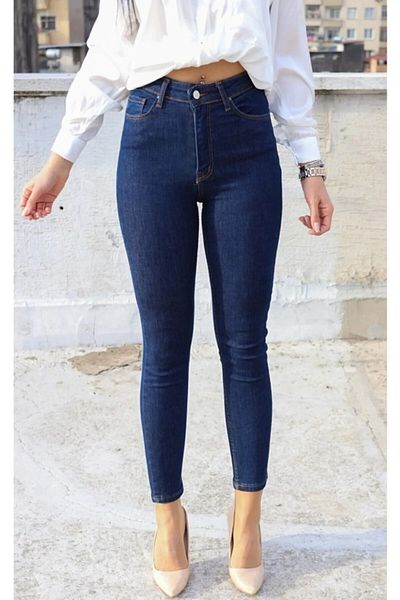 SANTA BELLA Baby Blue Dark Blue Skinny Jean Pantaloni Power Lycra Denim pentru femei Gatherer