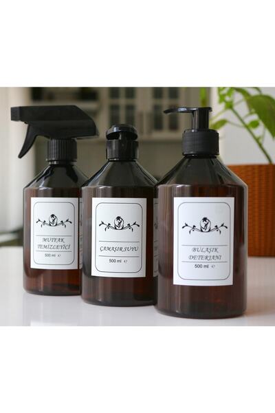 Dem Home Amber Cam Görünümlü Plastik Sabunluk 3lü Bulaşık Deterjanı-çamaşır S...