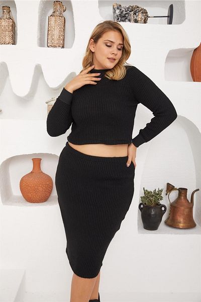 Seamoda Crop Body cu gât rotic Pulover de bază confortabil și elegant pentru femei de mărime mare-negru