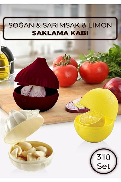 GELİNHOMES Set of 3 Onion Garlic Lemon Storage Container Fma07874