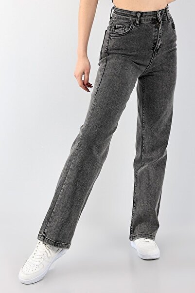 DRC trend Pantaloni de damă Macha, din lycra afumată, cu picioare largi, blugi largi, cu picioare late, antracit