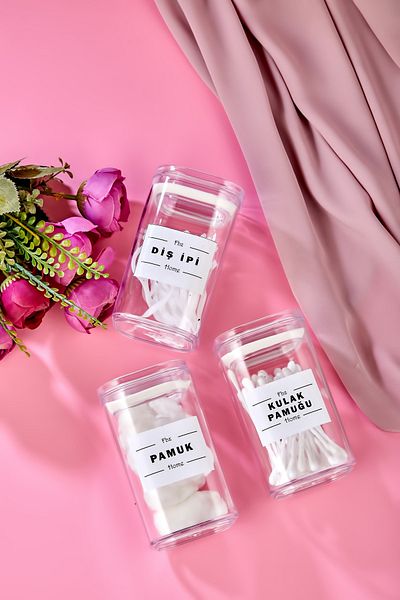 FBZhome 3-Piece Acrylic Dental Floss & Ear Cotton & Cotton Bath Set with Lid 250 Ml