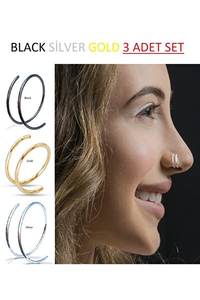 Begonia Accessories , 925 Ayar Gümüş, Silver,gold,black Çift Görünümlü 3 Adet...