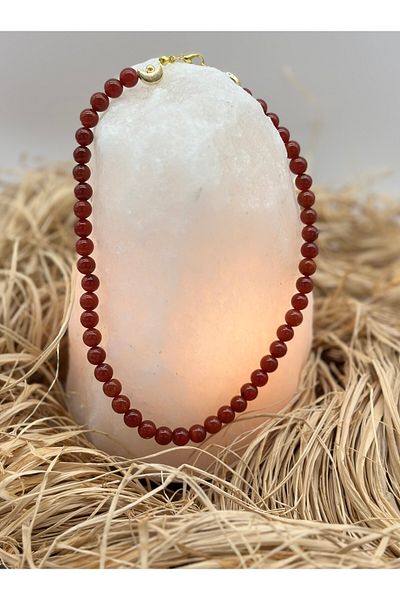 Hobimos Natural Stone Necklace 8 mm Red Agate Stone