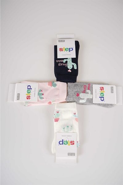 MİNİKO KİDS New Season Girl's Seamless Cotton 4-Piece Socks