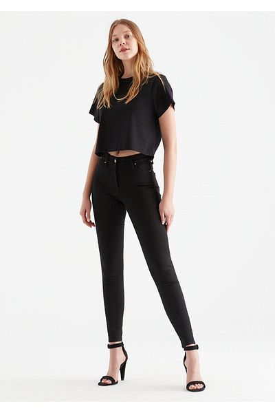 Trn JNS Emily Jeans Pantaloni negri cu talie înaltă pentru femei Blugi fără decolorare (gatherer)