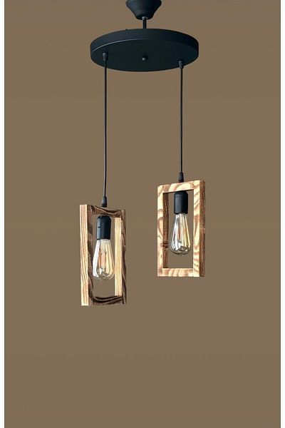 ONUR AVİZE Nora 2-piece Black Wooden Pendant Lamp - Retro Antique