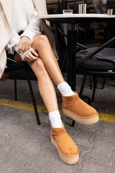 ANGELİNA JONES Alba Γυναικείες Μπότες W Classic Tan Real Suede Ultra Mini Platform