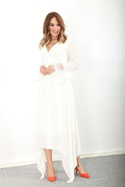 sarebutik Kırınkıl Kumaş Beyaz Nikah Elbise Abiye