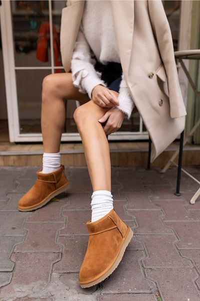 ANGELİNA JONES Joyy Women's Tan Genuine Leather Suede Ultra Mini Boots