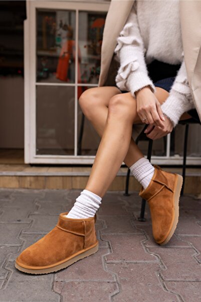 ANGELİNA JONES Joyy Kadın Taba Gercek Deri Suet Ultra Mini Bot