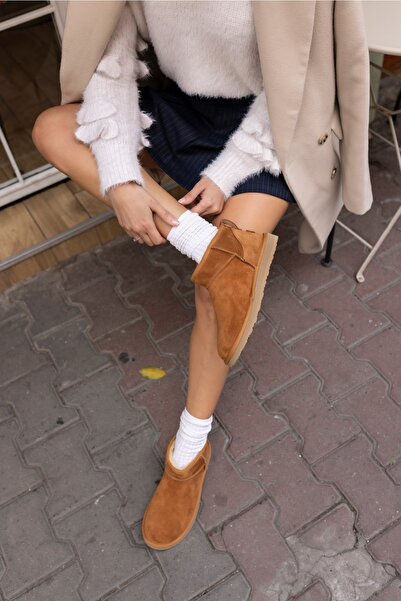 ANGELİNA JONES Joyy Kadın Taba Gercek Deri Suet Ultra Mini Bot