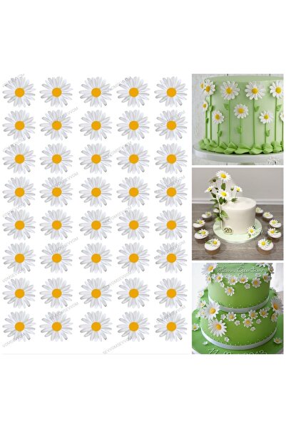 sevvom Yenilebilir Kağıt Papatya Resimli Pasta Kurabiye Cupkek Üstü Şekerli K...