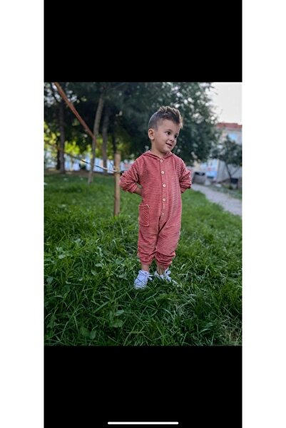 MİNİKO KİDS Unisex Önden Düğmeli Kadife Bebek Tulum