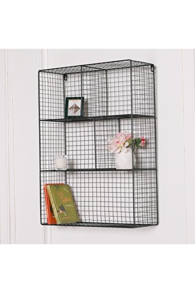 GO DEKOR Grid Wall Metal Kitaplık 5 Gözlü Duvar Rafı- Siyah 83x55