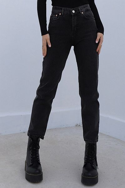 Trn JNS Arella Black Colorfast Mom Jean Γυναικείο Boyfriend ψηλόμεσο παντελόνι Power Lycra