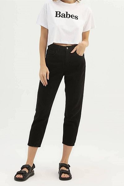 Trn JNS Chalina Black Colorfast Mom Jean Γυναικείο Boyfriend Παντελόνι Power Lycra με ψηλή μέση