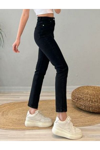 Trn JNS Enrica Black Colorfast Mom Jean Women Boyfriend Pantaloni Power Lycra cu talie înaltă