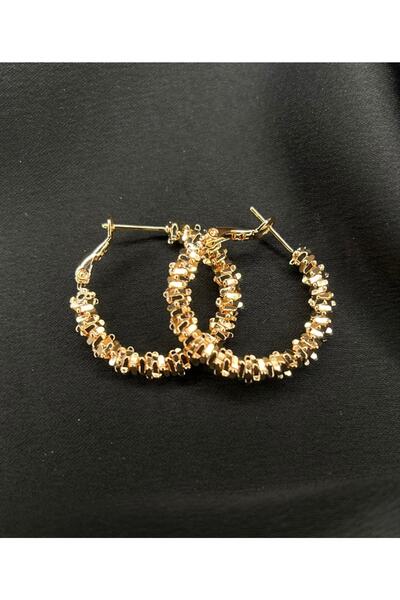 Ayblue Aksesuar Altın Kaplamalı, Tırtıklı Halka Küpe