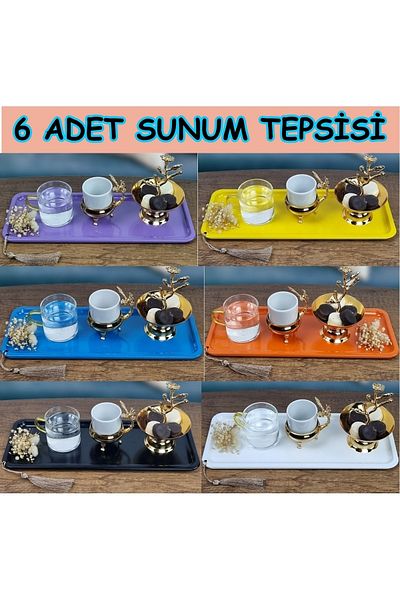 USF Decorative Serving Presentation Tray 6 Pieces Metal Tea Coffee Cake Dessert And Breakfast Tray