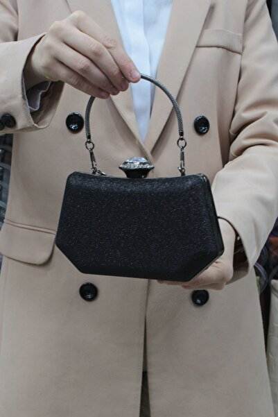 ROZA CANTA Kadın Siyah Simlikum Abiye Clutch Portföy Çanta