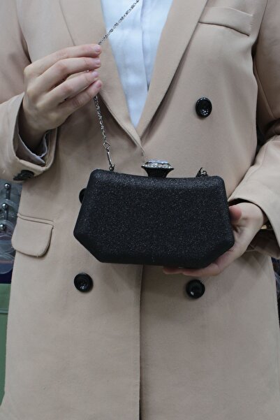 ROZA CANTA Kadın Siyah Simlikum Abiye Clutch Portföy Çanta