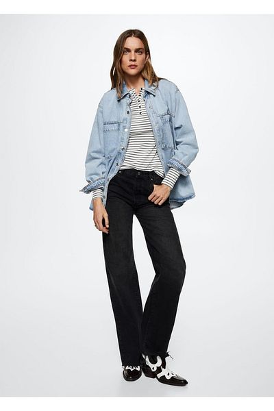 MANGO Woman Tricou cu dungi cu nasturi