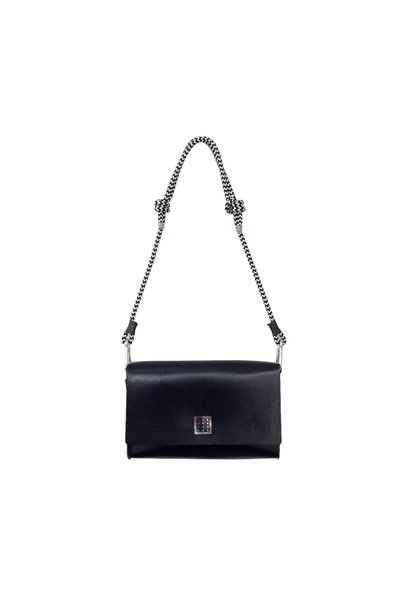 YOURHANDBAGS Siyah Deri Candy Çanta - Siyah Beyaz Halat Askılı