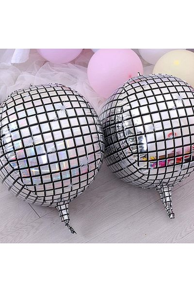 Patladı Gitti 4D Large Size Silver Disco Sphere Foil Balloon 22" Inch