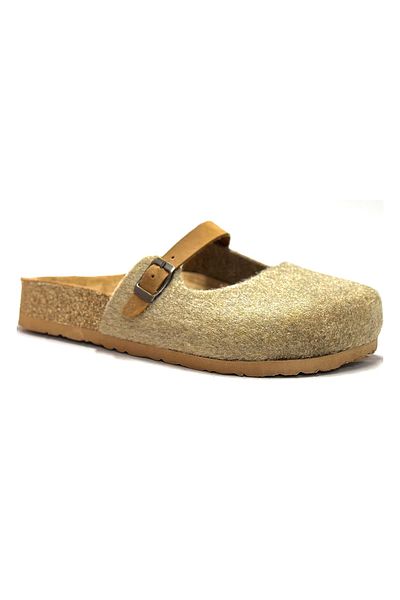Uniqueqoop Παντόφλες Sofia Cork Sole από φυσικό μαλλί τσόχα