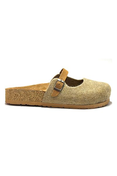 Uniqueqoop Παντόφλες Sofia Cork Sole από φυσικό μαλλί τσόχα