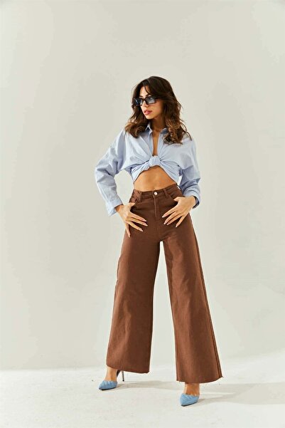 Ramrod Carolina Women's Non-Fading Brown High Waist Loose Leg Jeans Palazzo Jeans