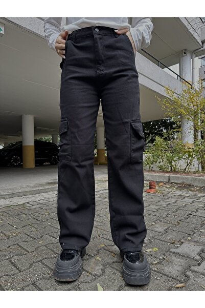 KOTOLOG Pantaloni negri antracit pentru femei, cu picioare largi, largi, cu c...