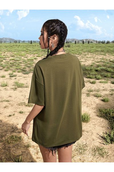 Machetta Μπλουζάκι μεγάλου μεγέθους Khaki Butterfly Printed Oversize