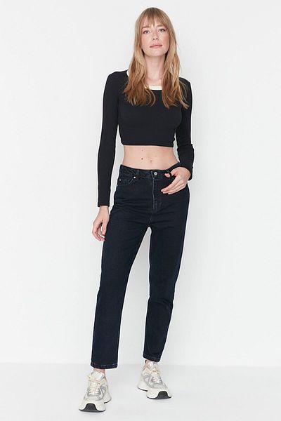 Trn JNS Eleena Black Colorfast Mom Jean Γυναικείο Boyfriend ψηλόμεσο παντελόνι Power Lycra