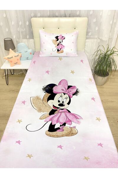 EVPANYA Altın Kanatlı Minnie Desenli Yatak Örtüsü Ve Yastık Kılıfı