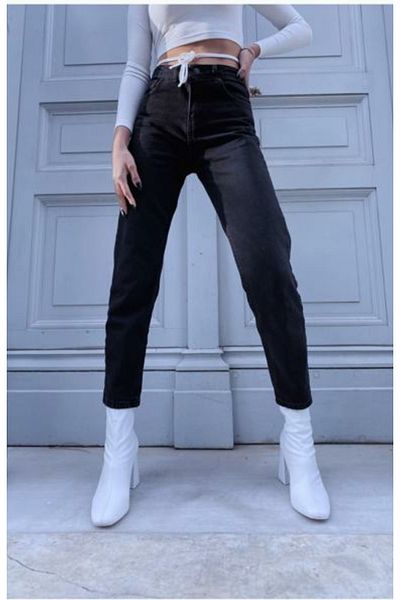 Trn JNS Angel Black Colorfast Mom Jean Γυναικείο Boyfriend ψηλόμεσο παντελόνι Power Lycra