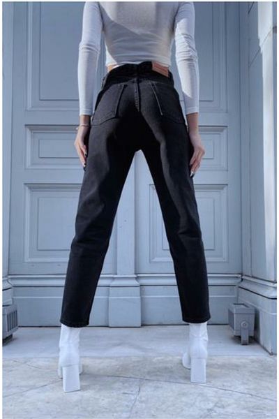 Trn JNS Angel Black Colorfast Mom Jean Γυναικείο Boyfriend ψηλόμεσο παντελόνι Power Lycra