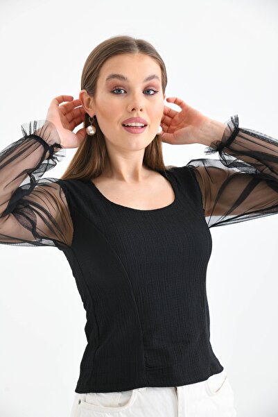 VOLT CLOTHİNG Women's Sleeve Tulle Detailed Blouse