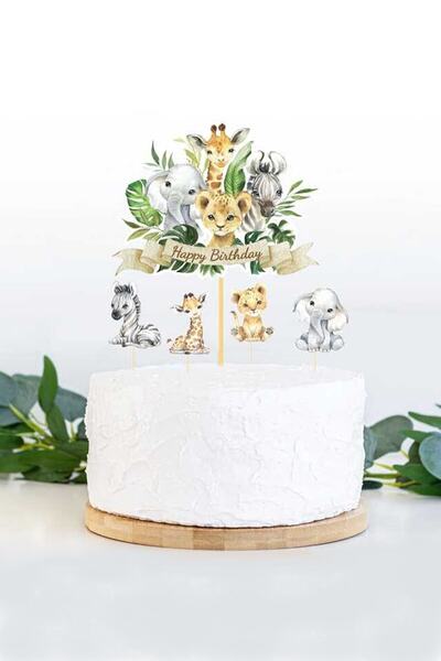 Trend Hediye Sepeti مجموعة من 5 أعواد أسنان بطابع سفاري، وأعواد أسنان للكيك، ...