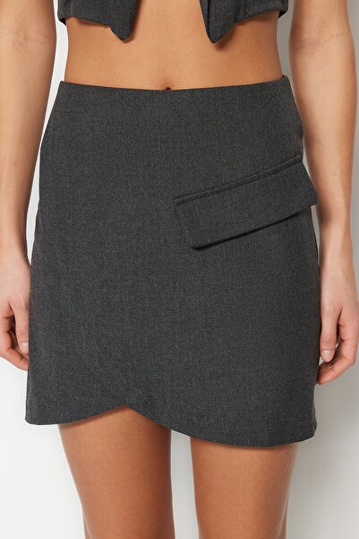 Trendyol Collection Fustă țesută cu căptușeală în antracit TPRSS23ET00005