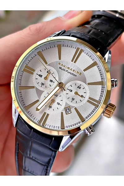 Navimarine Black Color Leather Strap Men's Wristwatch Bracelet Gift