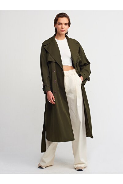 Dilvin 60333 Midi Length Trench Coat-khaki