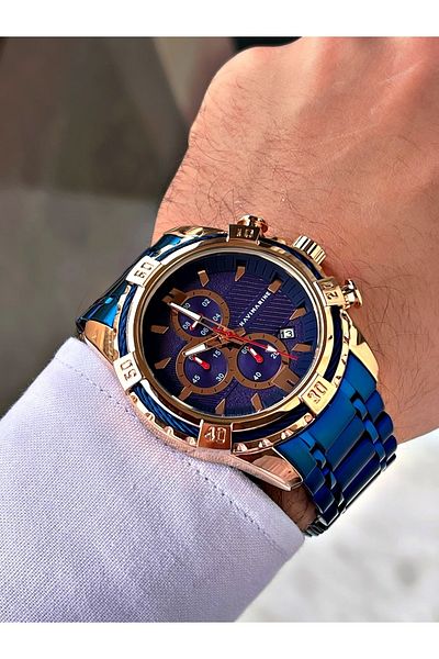 Navimarine Navy Blue Color Steel Strap Men's Wristwatch Bracelet Gift