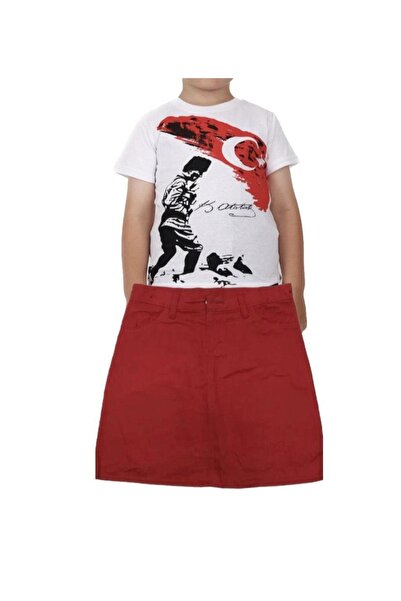 FATELLA Tricou cu mânecă scurtă pentru fete, cu imprimeu Ataturk, set de fust...