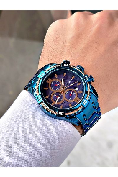 Navimarine Navy Blue Color Steel Strap Men's Wristwatch Bracelet Gift