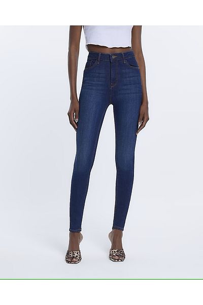 Ramrod Blugi skinny albaștri cu mustață întunecată care nu se decolorează Pantaloni de denim care îmbunătățesc arată subțiri