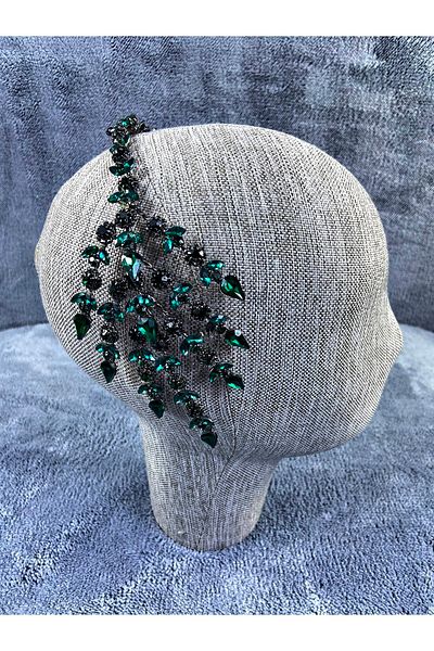 Hobigram Coroană de mireasă și henna model Selen verde pe două fețe – Coroană, piatră de cristal, model elegant, coroană de mireasă – coroană